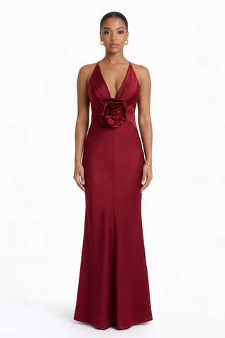 Rose Plunging Satin Dress