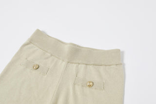 Knit Shoulder Pleated Top Pants Set