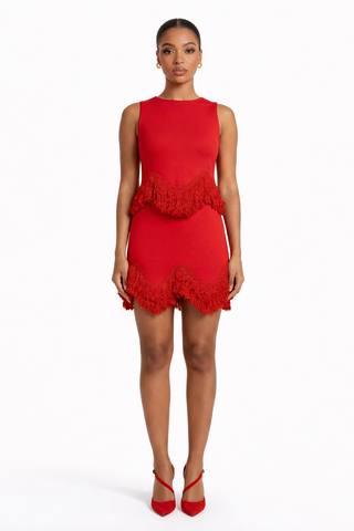 Fringe Hem Mini Skirt Set