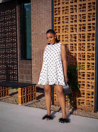 BOW RUFFLE MINI DRESS