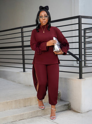 Soho Feather Knit Pants Set