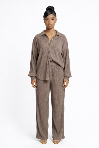 Crinkled Plisse Pants Set
