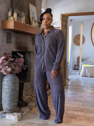 Crinkled Plisse Pants Set