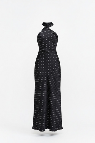 Midnight Polka Dot Scarf Maxi Dress