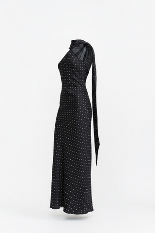 Midnight Polka Dot Scarf Maxi Dress