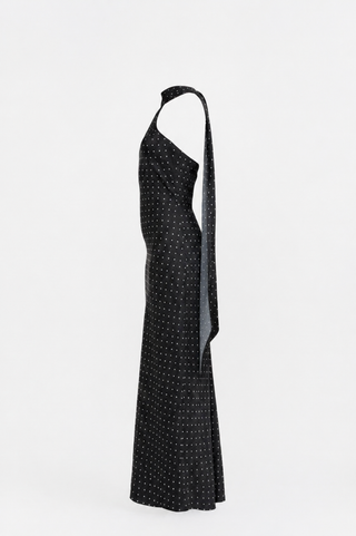 Midnight Polka Dot Scarf Maxi Dress