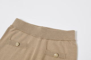 Knit Shoulder Pleated Top Pants Set