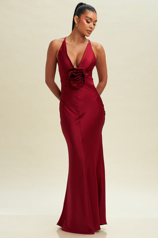 Rose Plunging Satin Dress