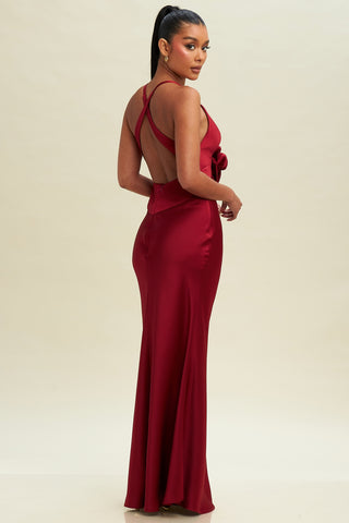 Rose Plunging Satin Dress